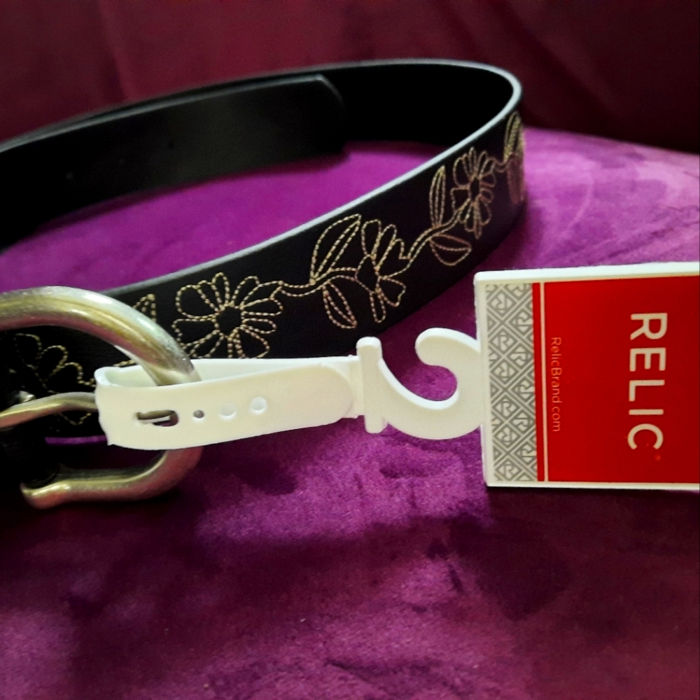 Relic Black Floral Stitched Belt